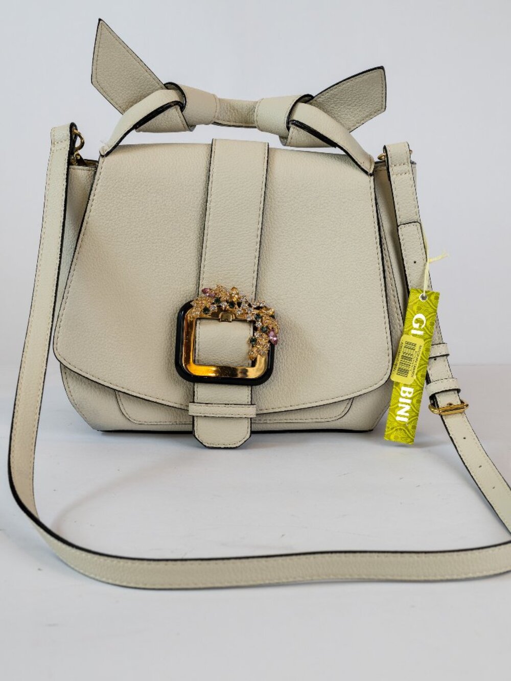 Gianni Bini Yvonne Satchel Bone Crossbody Bag NWT Jeweled Buckle Coquette Purse